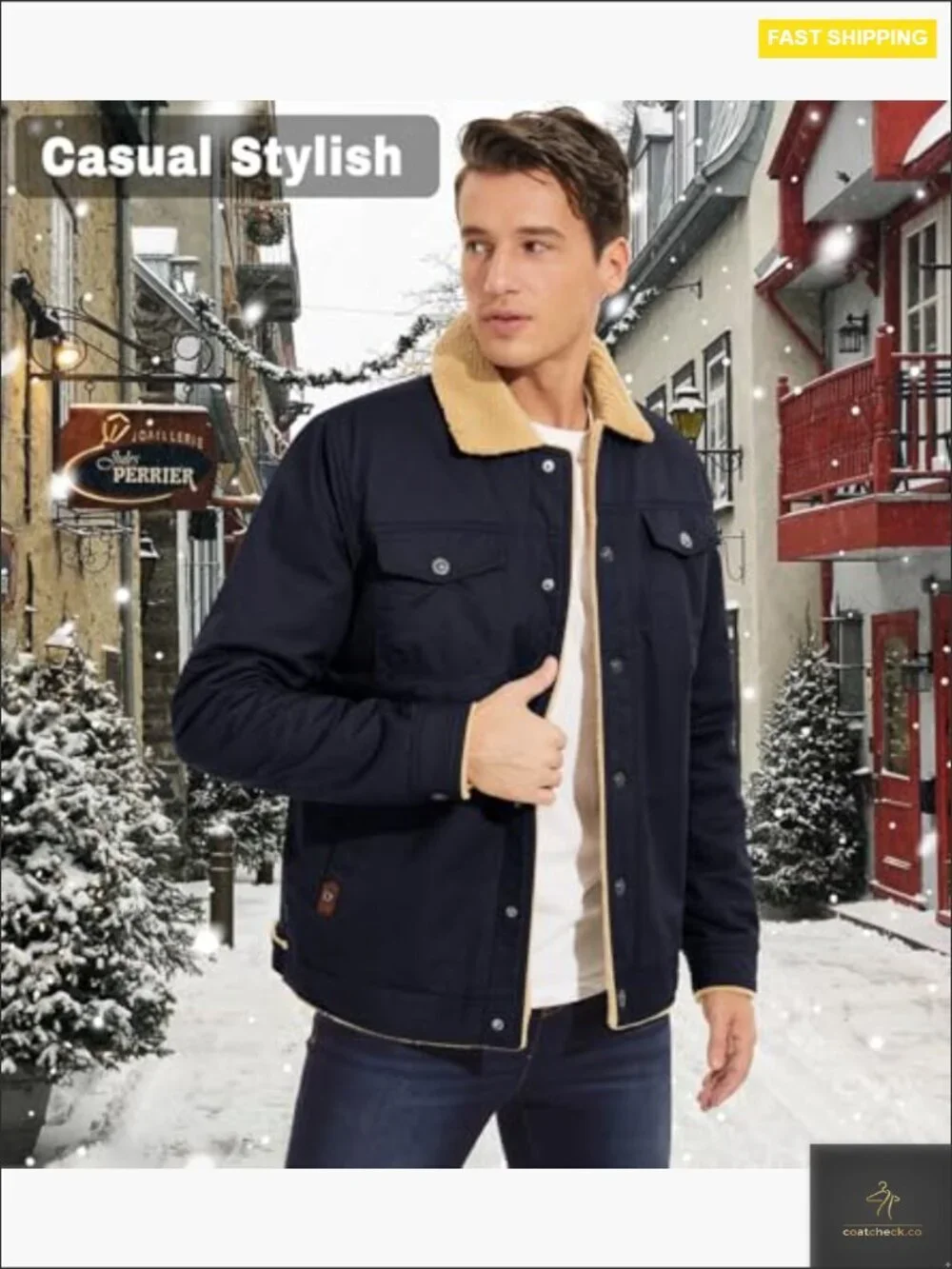 Men's Thermal Winter Jacket Fleece Lined Cargo Work Coat Warm Cotton Sherpa